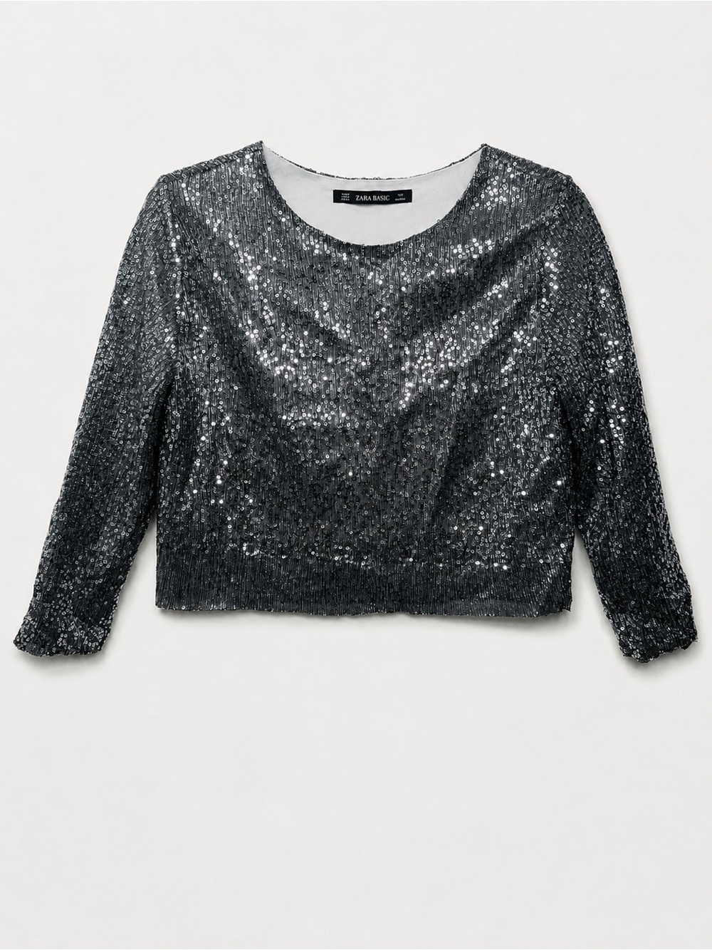 Zara Basic Black Sequin Cropped Top size M